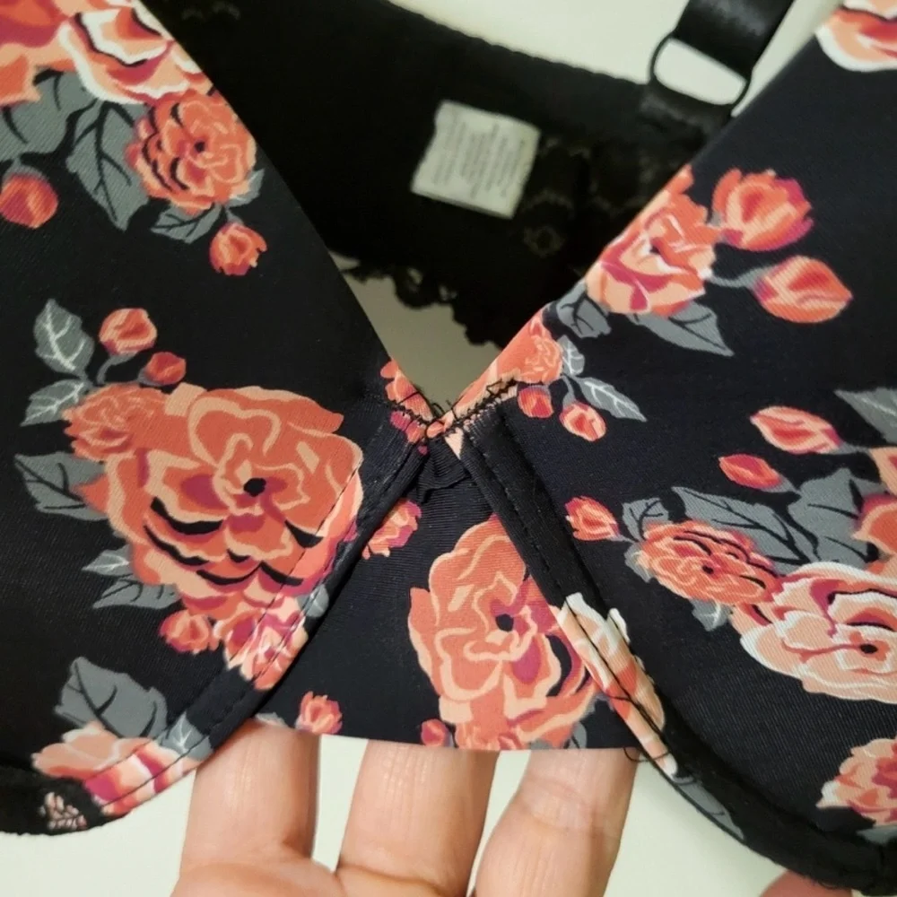 Ashley Stewart Black Floral Full Coverage Underwire Bra, Plus Size 46D NEW w/Tag - Picture 12 of 16